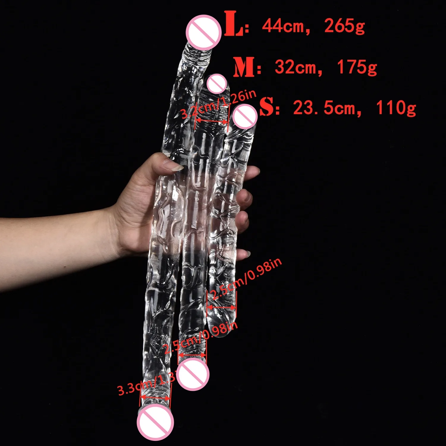 Transparent Unisex Long Jelly Realistic Double Head Dildo