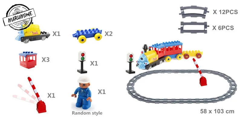 Marumine на батарейках Duplo поезд трек с светильник и звук дети Железнодорожные Строительные блоки Набор Обучающие игрушки для детей - Цвет: 18pcs tracks