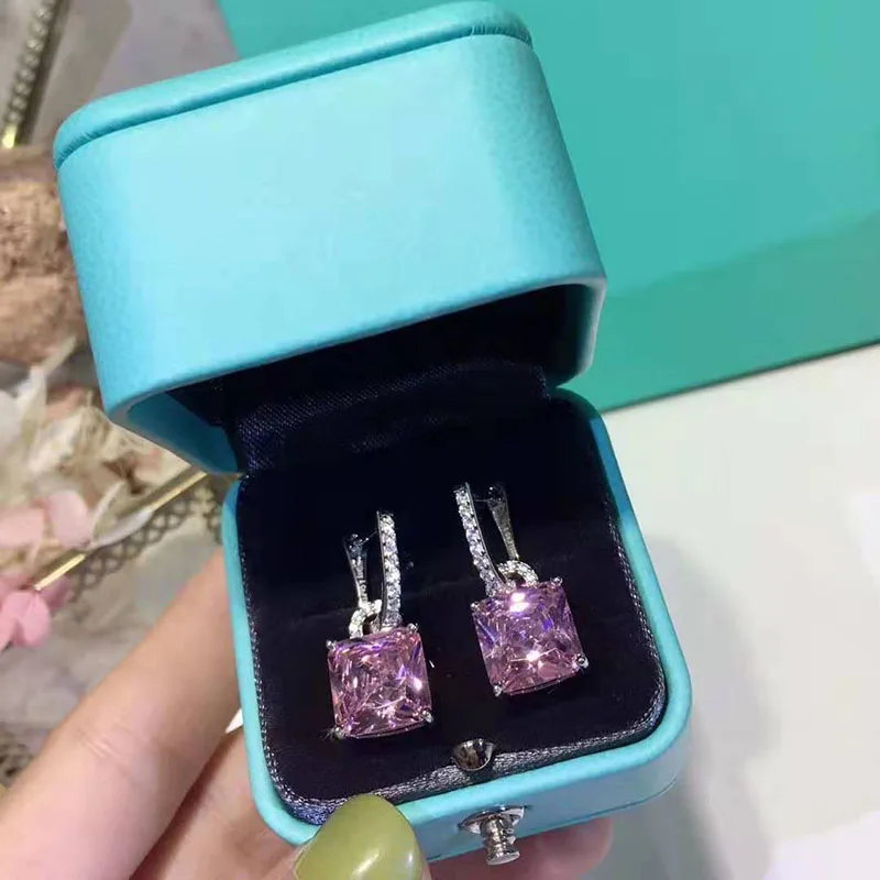 

925 Silver Trendy Silver Plate Charm Stud Earring Round Cubic Zircon Metal Vintage Earrings Jewelry For Women Friend Gift