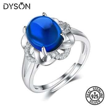 

Dyson Free Open Adjustable Size Cabouchon Created Blue Sapphire Flower 925 Sterling Silver Rings For Women Girls Classic Jewelry