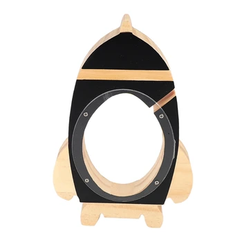 

Nordic Baby Kids Wood Rocket Money Box Wood Money Cans Toys Living Room Decor and Kids Birthday Gift Piggy Bank-Black