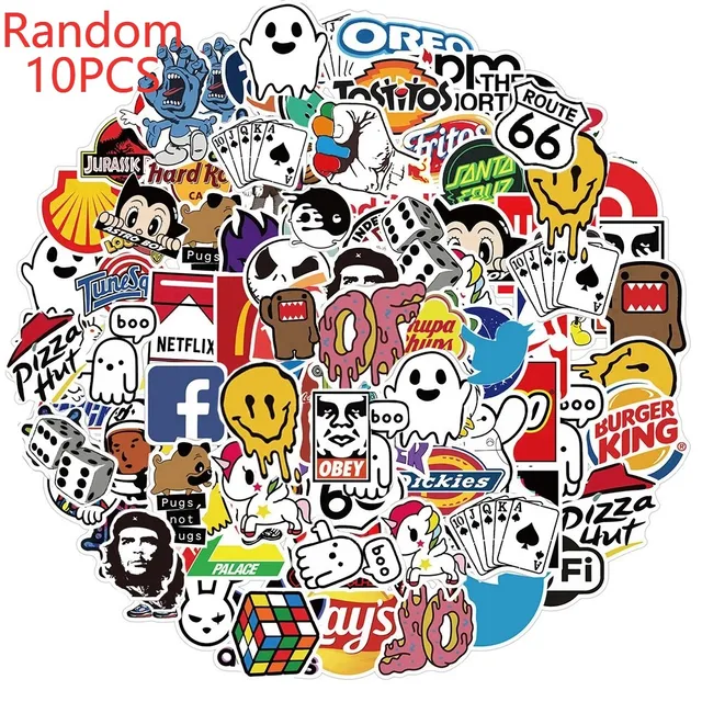 10/50/100Pcs Brand Stickers Laptop Macbook Cup Guitar Luggage Fridge Skateboard Bicycle Tide Logo Decal Sticker Random 10PCS