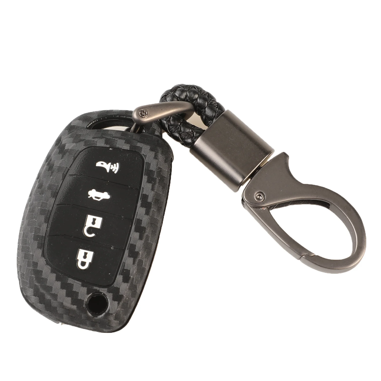 Jingyuqin волоконный чехол для ключей автомобиля для hyundai Creta Tucson Santa fe Elantra Sonata i20 i30 i40 i25 ix35 флип-пульт дистанционного управления Fob углеродный чехол - Название цвета: 4B with Braid Ring