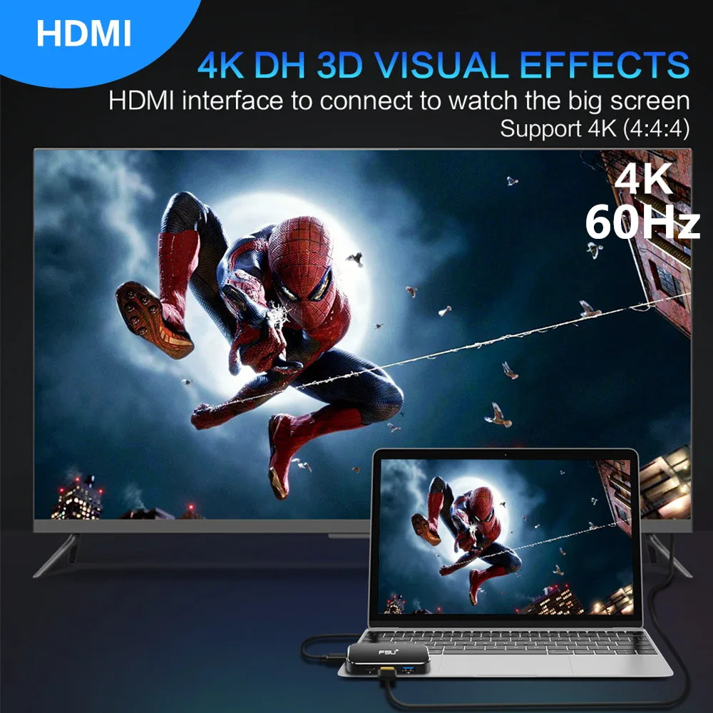 Thunderbolt 3 Dock USB C Type C to HDMI 4K 60Hz HUB PD 100W Charging Adapter Type-c HUB for MateBoo