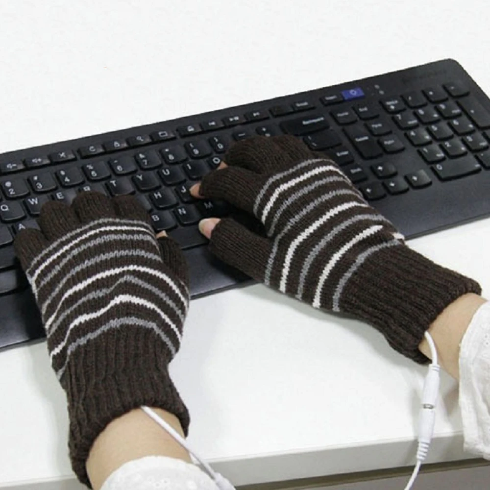 Новая мода для мужчин женщин ноутбук USB зима теплый с подогревом рукавицы полный половина пальцев вязать перчатки фиолетовый коричневый черный
