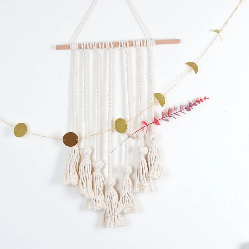 Moon Phase Wall Art, Moon Garland with Chains Celestial, Boho Gold Shining Wall Hanging Ornaments, Room Wall Decor for Apartment