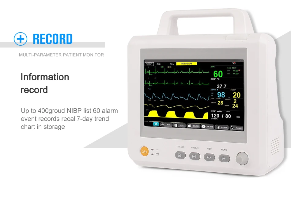 Медицинское оборудование 7 дюймов 6 параметров монитор пациента NIBP, Spo2, PR, ECG, RESP, TEMP мульти-параметры монитор пациента