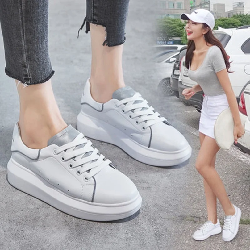 nova moda sapatos brancos das Mulheres de fundo grosso aumentou sapatos casuais selvagens