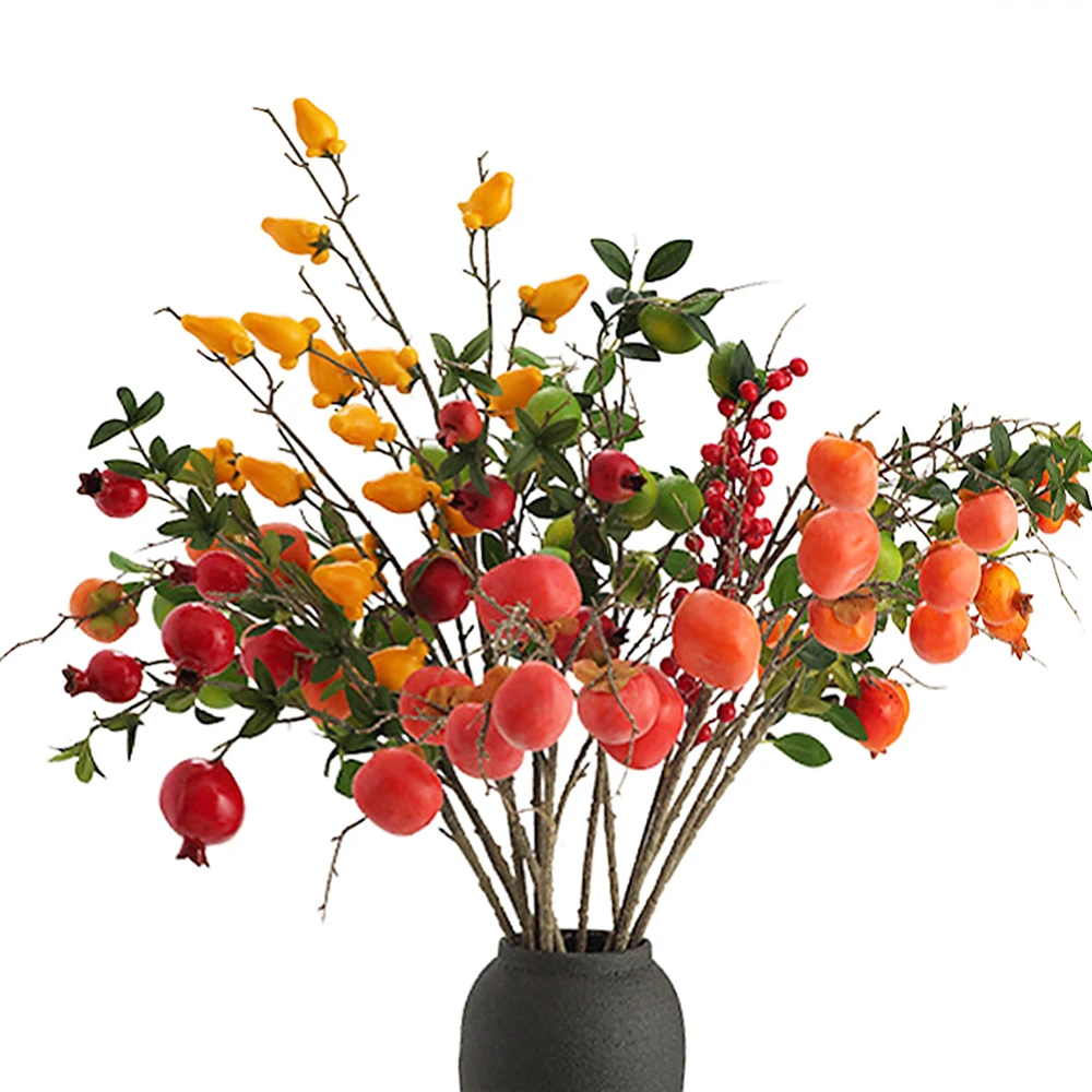 Artificial Fruits Persimmon Branches Foam Fruit Fake Pomegranate Lemon Branch Faux Berry Twig For Table Living Room Home Decor