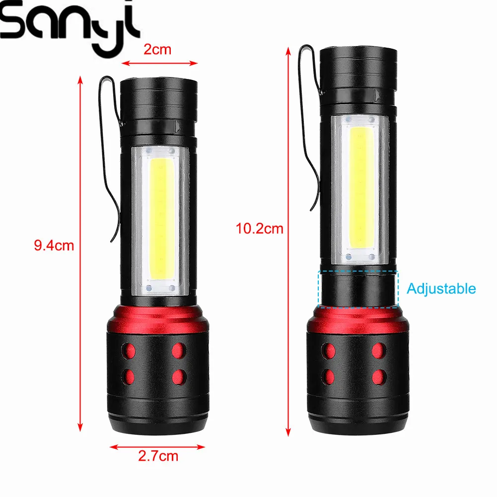 Масштабируемый Фонарик светодиодный Linterna XPE+ COB Flashlamp 5 режимов встроенный 18650 батарея ремонт освещение с заряжаемый через интерфейс USB фонарь