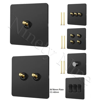 

86MM 304 Stainless Steel Matte Black Lacquer Panel Wall Toggle Switch Brass Knob Retro Vintage Phone Fan Internet TV SCREW