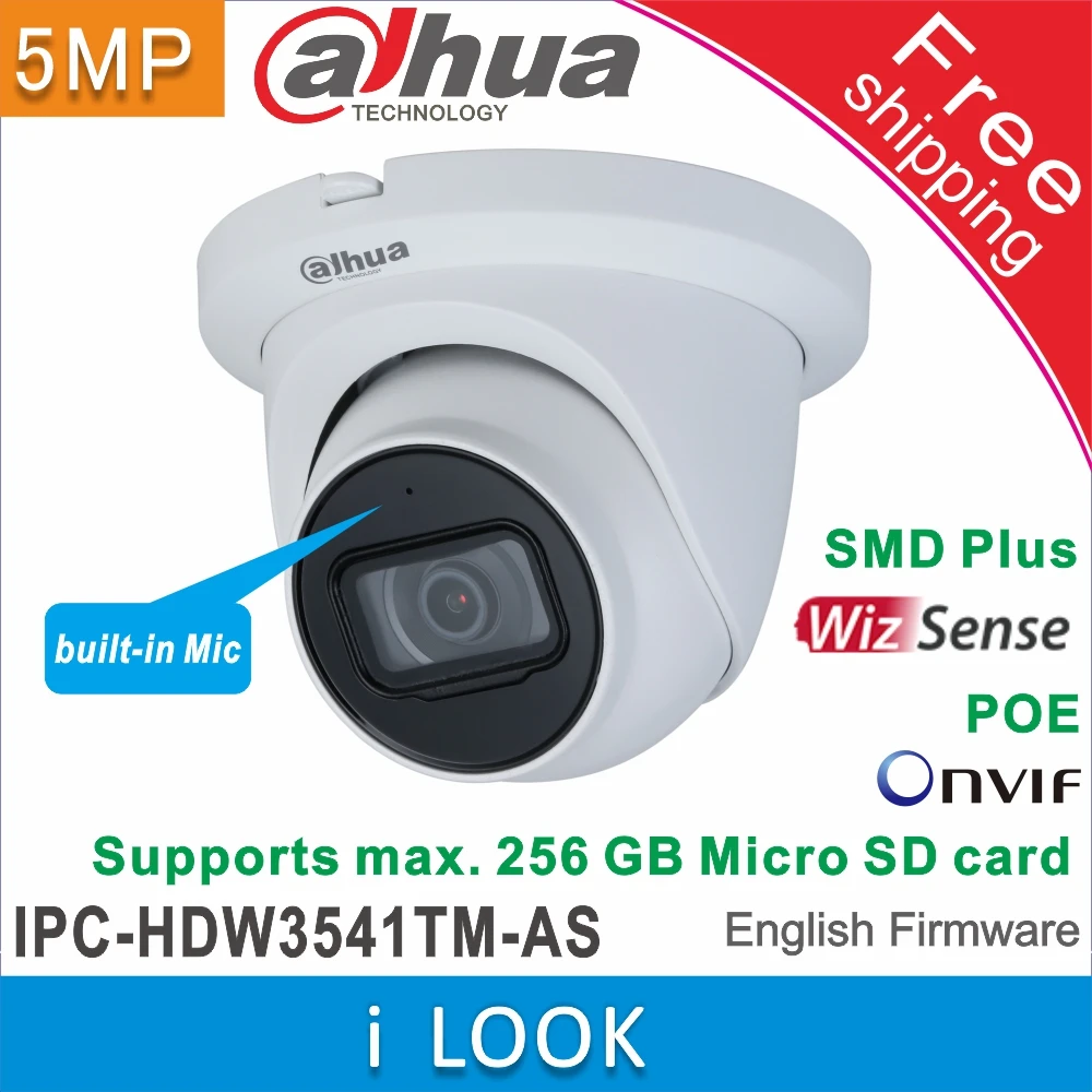 Dahua IPC-HDW3541TM-AS 5 Мп WizSense сетевая камера POE IR 30M AI со встроенным микрофоном и слотом