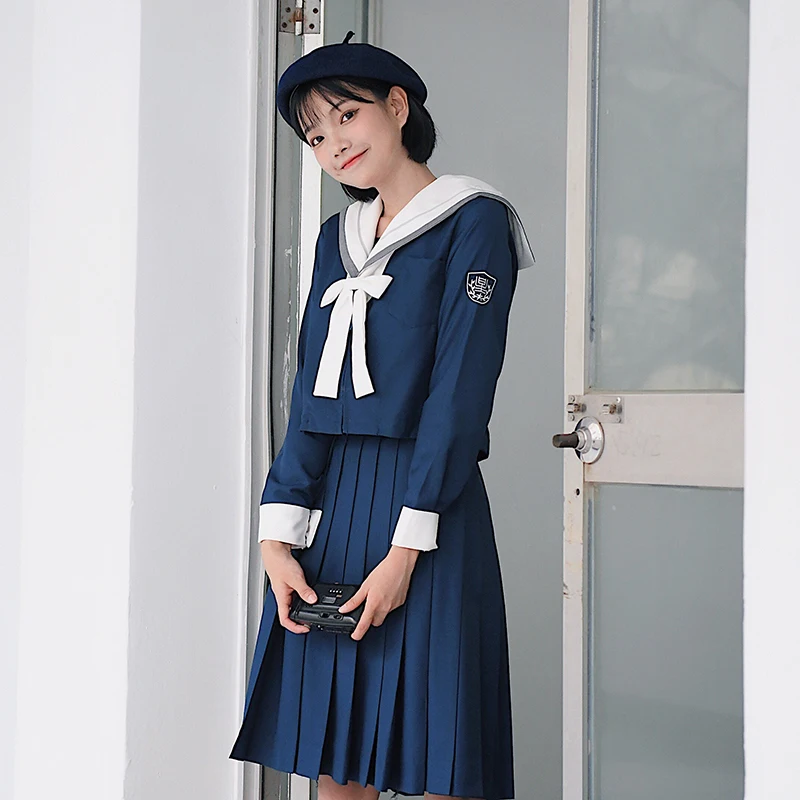 Темно-синий матросский аниме юбки японская школьная форма мода корейский стиль Kawaii Девушка Белый Косплей Выпускной Япония рубашка одежда