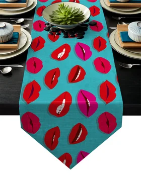 

Cartoon Funny Red Lips Table Runner Table Flag Home Party Decorative Tablecloth Table Runners for Wedding