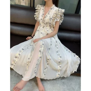 

2020 Summer Dress Women Sexy Deep V-Neck Bohemian Beach Party Boho Sweet Club Flower Embroidery Robe Vestido Holiday Quality