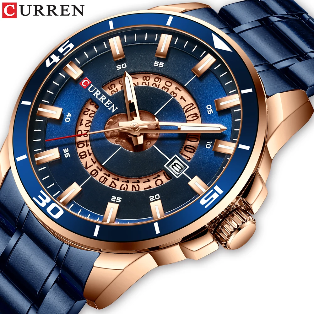 $14.27 Curren Men Watch Blue Dial Stainless Steel Water Resistant Man Watches Luxury Business Analog Qua