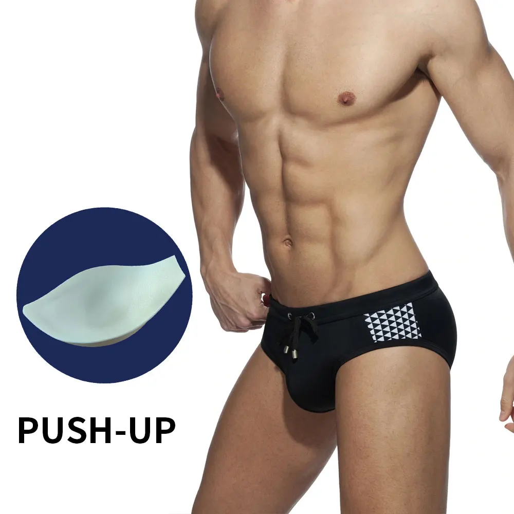UXH Brand Mens Swimming Briefs Push Up Pad Sexy Bulge Penis Fashion Triangle Printing Swimwear Surf Board Beach Shorts Swim Suit mens swimsuit