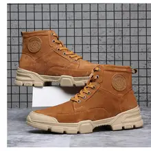 Мужские Зимние ботильоны; кожаные высокие армейские ботинки на шнуровке с высокой нескользящей подошвой для походов и работы