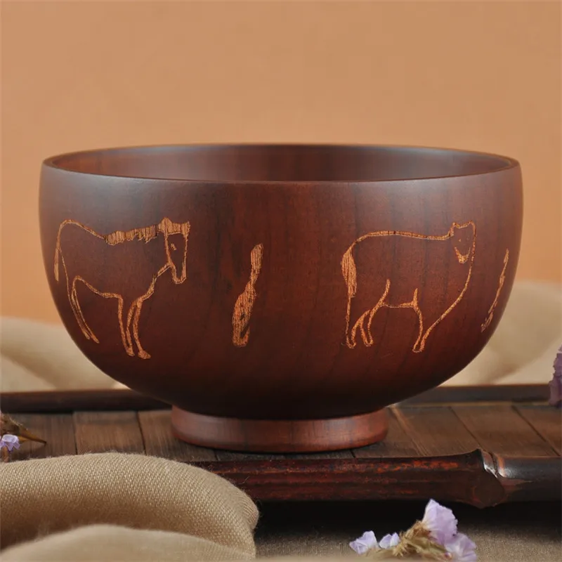 Mongolian style Wooden Bowl Mongolia Soup Salad Rice Noodle Bowls Ethnic Style Natural Wood Kids Original Wood Bowl Tableware