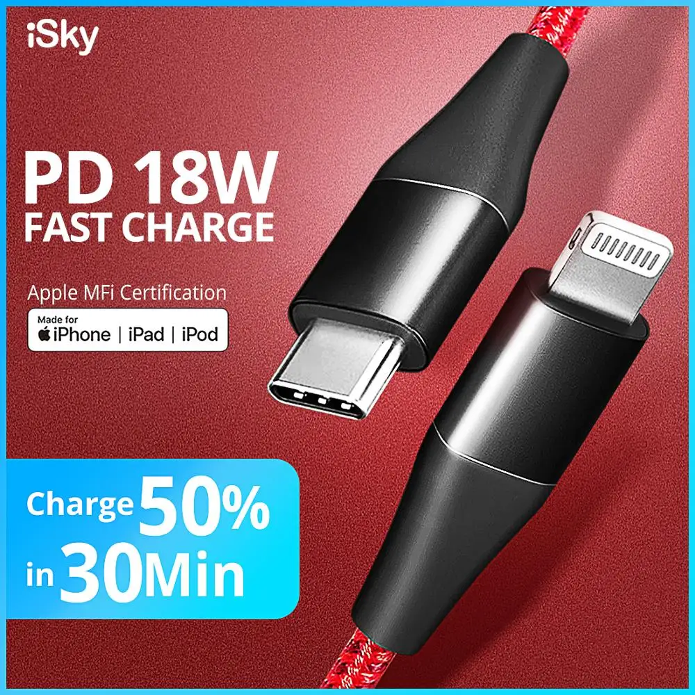 iSky MFi USB C to Lighting Charging Cable for iPhone 11 X 8 7 6 5 XR XsMax Pro PD Fast Charge C94 MFi Certified Data Sync