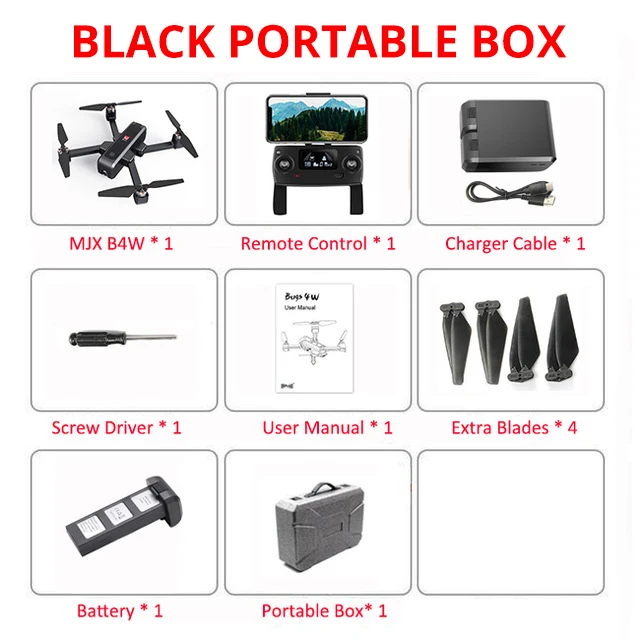 Профессиональный Дрон MJX Bugs 4W B4W gps камера 2K HD 5G wifi FPV RC Квадрокоптер анти-встряхивание 1600 м 25 мин бесщеточный двигатель Дрон VS B5W - Цвет: Black Storage Box