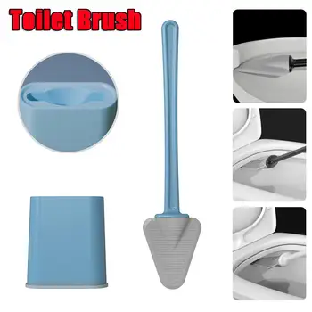 

Silicone WC Toilet Brush Flat Head Flexible Soft Bristles Brush With Quick Drying Holder Set Cleaning Brush For WC Accessories
