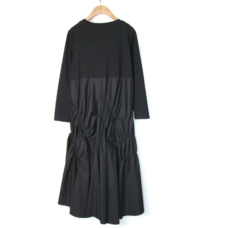 TVVOVVIN Woman Autumn O-Neck Long Sleeve Thin Fold Longuette Patchwork Long Sleeve Loose French dress ZX376