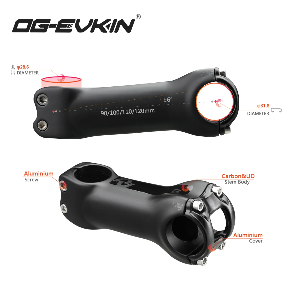 OG-EVKIN SM-005 T800 углеродный стержень 6 градусов 28,6/31,8 мм углеродный стержень для шоссейного велосипеда MTB велосипедные стебли положительные и отрицательные велосипедные части