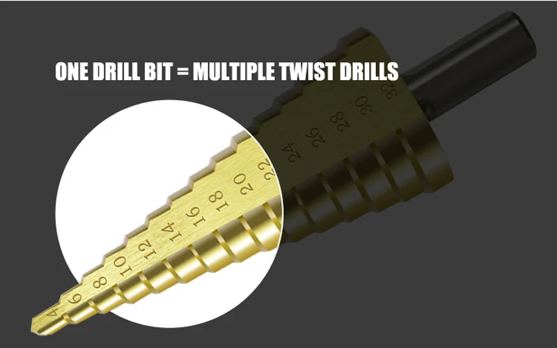 Сверло 6542 с титановым покрытием, ступенчатое сверло по дереву, набор электроинструментов для металла, высокоскоростная стальная дырокол, ступенчатые конусные сверла