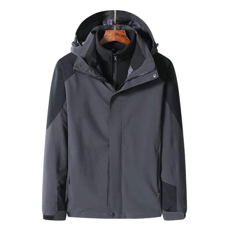Men's Women Waterproof Windproof Hooded Jacket 3 In 1 Soft Shell Fleece Warm Windbreaker Coat Outdoor Camping Clothes Sportswear
