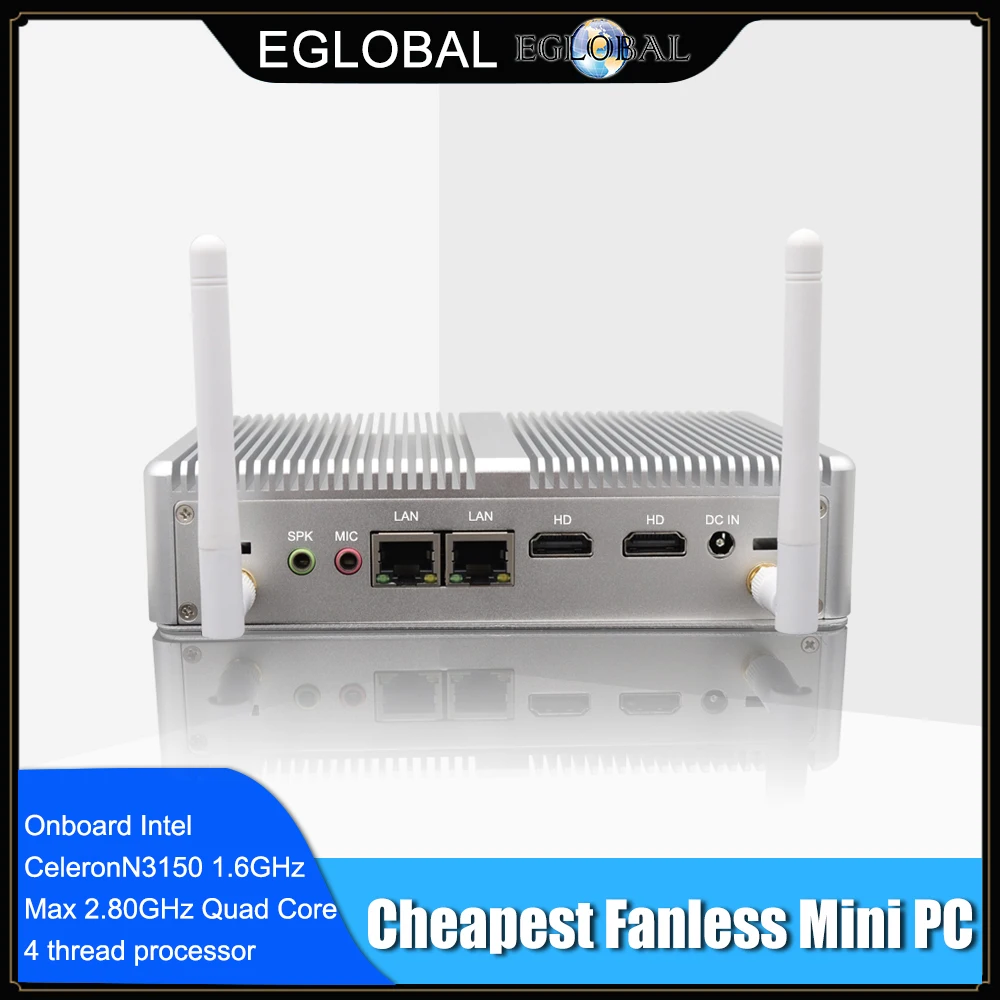 Мини ПК без вентилятора Eglobal Nuc Windows 10 Linux Barebone Intel N3150 четырехъядерный процессор