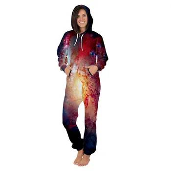 

Jumpsuits Men Fashion Oversize Casual Bodysuit Personality Color Space Galaxy Print Hooded Coats New Streetwear For Men