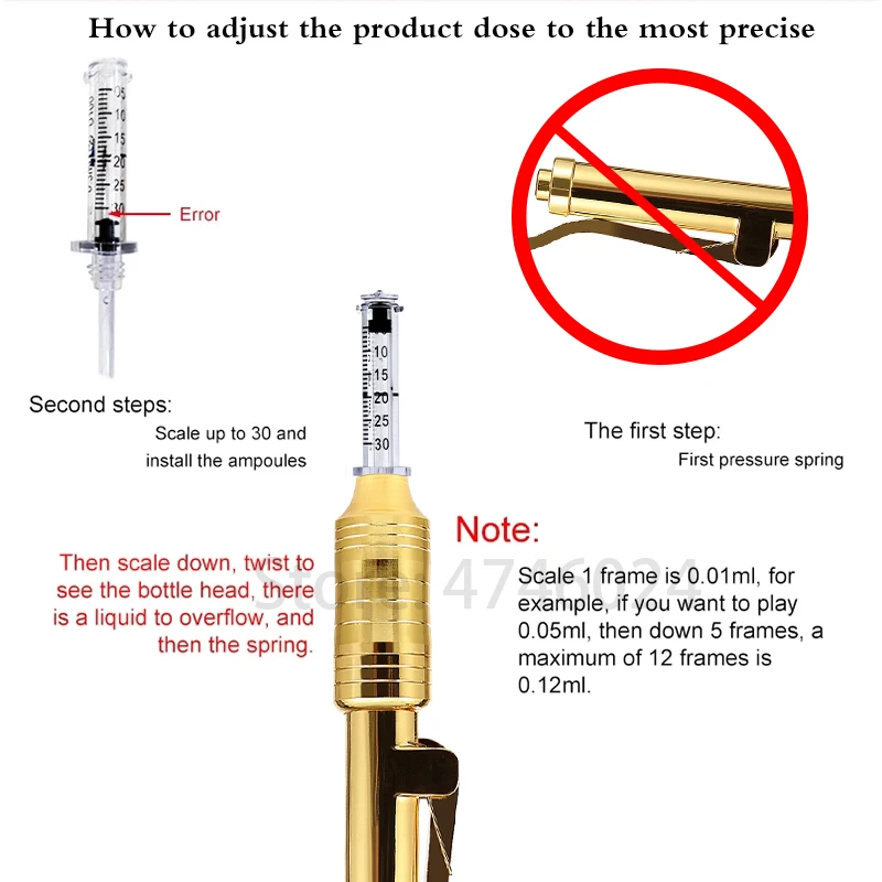 Новинка, золото, 0,3 мл, гиалуроновая ручка для инъекций, гиалуроновая ручка, без иглы, мезотерапия, высокое давление, кислотные пистолеты, массажный распылитель, пистолет