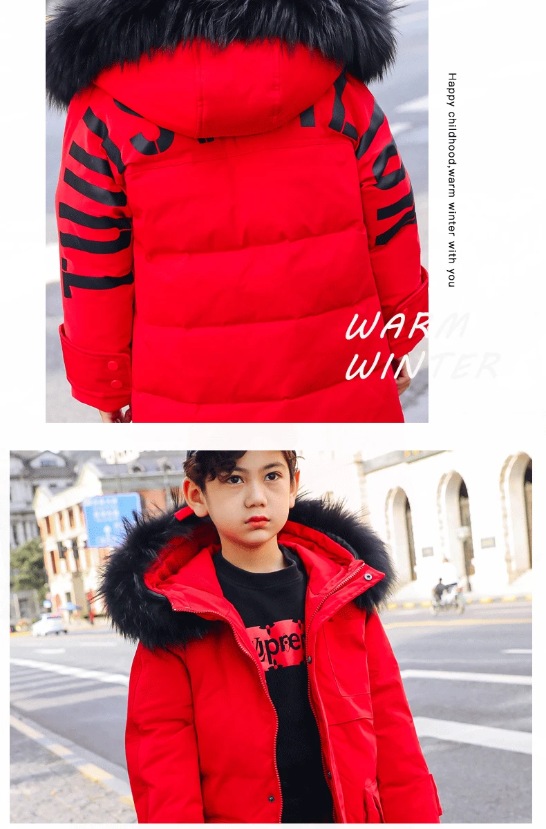 New Fashion Winter Children Down Long Jackets Warm Kids Outerwear Coat For Teens Boys 6 10 12 14 Yrs Parka real fur clothes