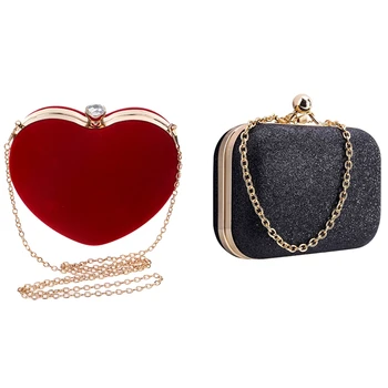 

Heart Shaped Diamonds Women Evening Bags Chain (Red) & Women's Bling Evening Handbag Wedding Ball Clutch Bag with Chain