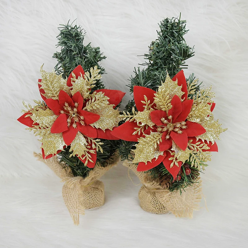 

3PCS/lot Glitter Artificial Flower Christmas Tree Decoration Fake Christmas Flowers Heads DIY Home Wedding Christmas Party Decor