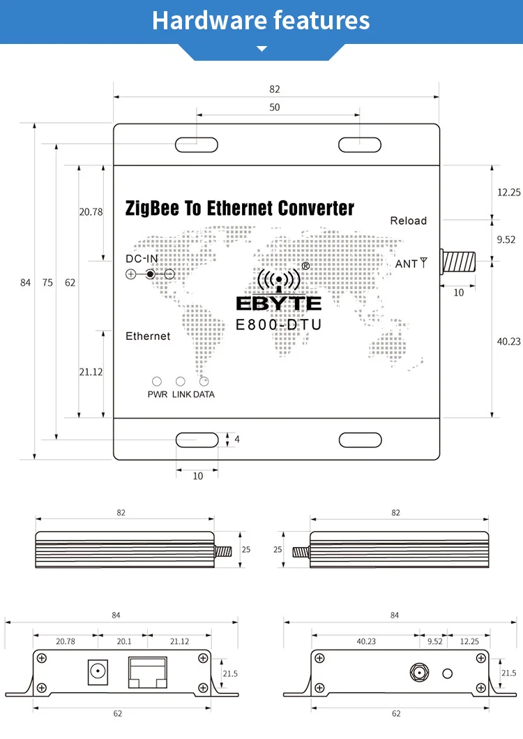 CC2530 ZigBee модуль Ethernet 2,4 ГГц 27dBm 500 МВт RJ45 порты TCP, UDP Ad hoc сетевой E800-DTU(Z2530-ETH-27) радиочастотный приемопередатчик