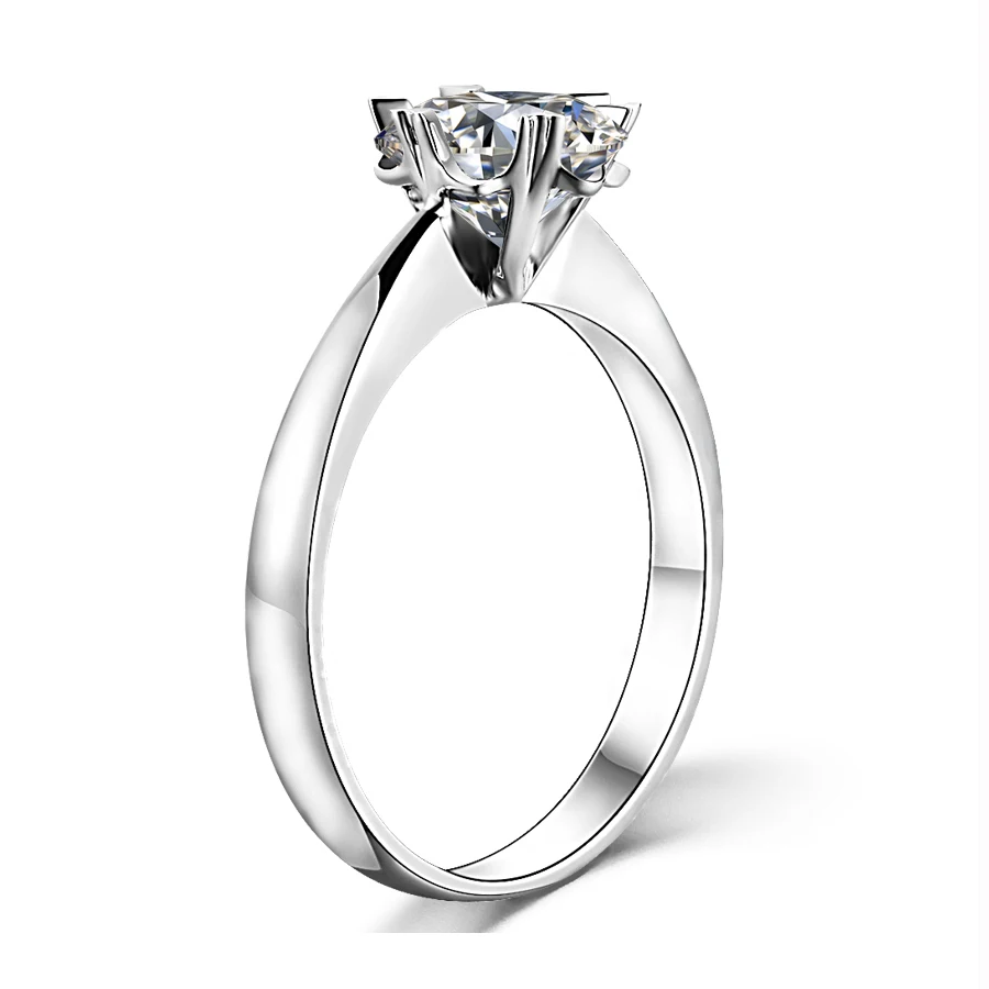 Кольцо Moissanite из чистого белого золота 18 К, кольцо со стразами в стиле снежинки, кольцо с круглой огранкой, обручальное кольцо на головщину