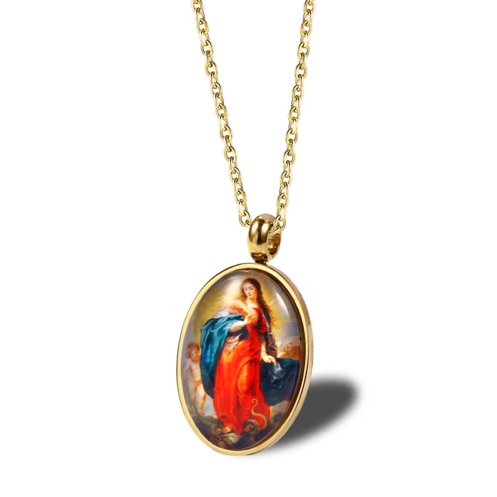 

Cross Border Supply of Goods Blessed Virgin Mary Maria Charm Pendant Stainless Steel Ornament Men And Women-Clavicle Necklace An