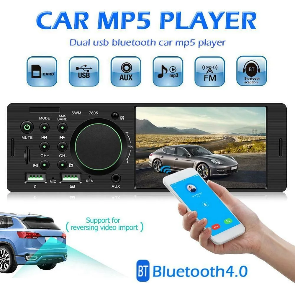 4.1 Inch 1 DIN HD Radio Car MP5 MP3 Player Video Bluetooth FM Radio AUX USB Music Hands-free Call Touch Screen Stereo Hot