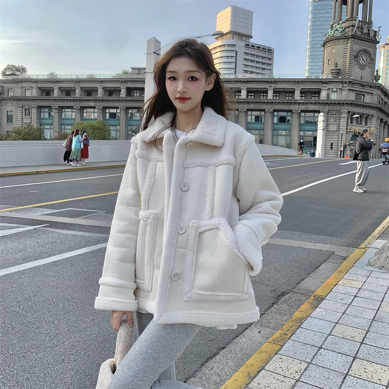 women's clothing han edition ~ winter loose woman with thick fur one imitation lambs wool cotton-padded jacket coat maxi puffer coat womens