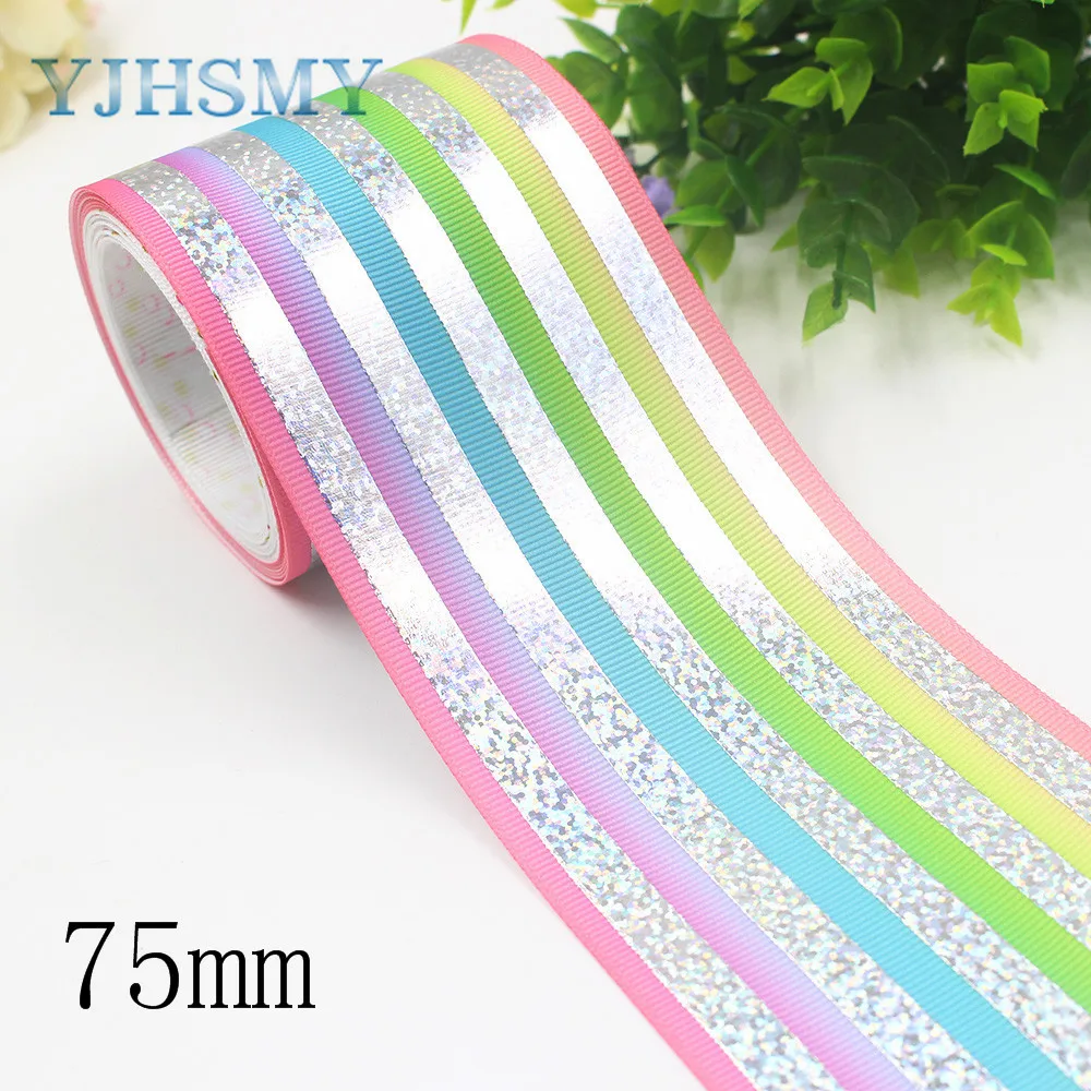 I-191107-2469 YJHSMY I-191107-2468, 75 мм, 2 ярдов Красочные мультфильм горячие Золотые горячие серебряные ленты термотрансферные корсажные Свадебные украшения - Цвет: I-191107-2469