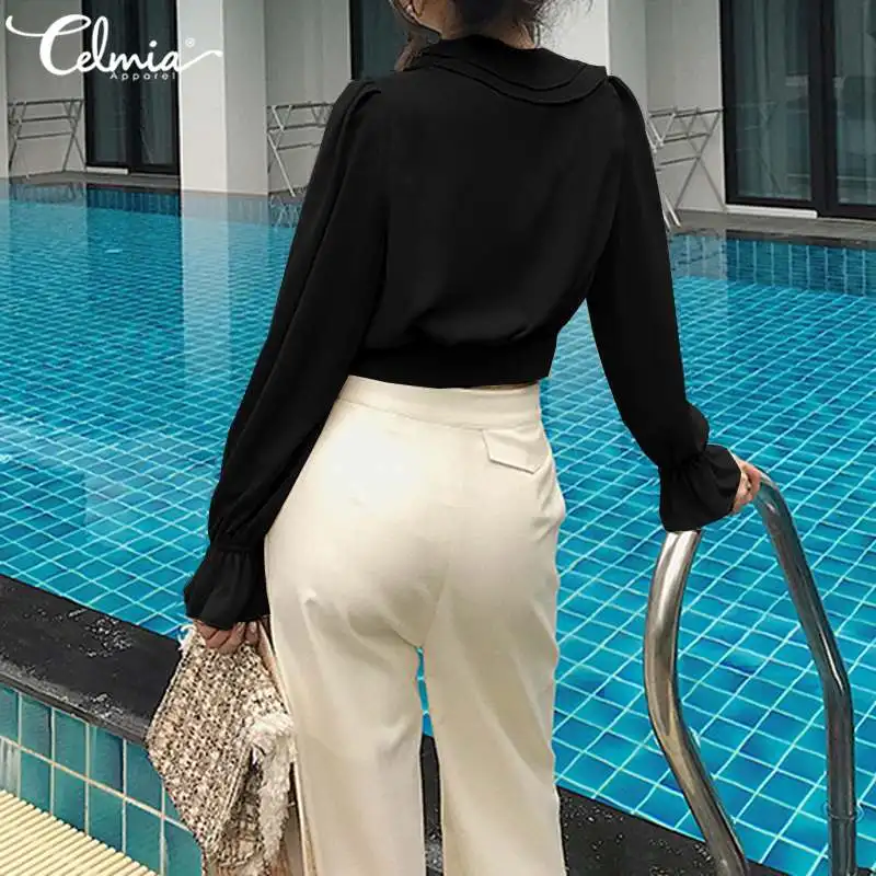 Celmia Stylish Top Women's Summer Blouse Female Long Flare Sleeve Ruffles Chiffon Shirt Casual Loose Solid Elegant Office Blusas Celmia Stylish Top Women's Summer Blouse Female Long Flare Sleeve Ruffles Chiffon Shirt Casual Loose Solid Elegant Office Blusas