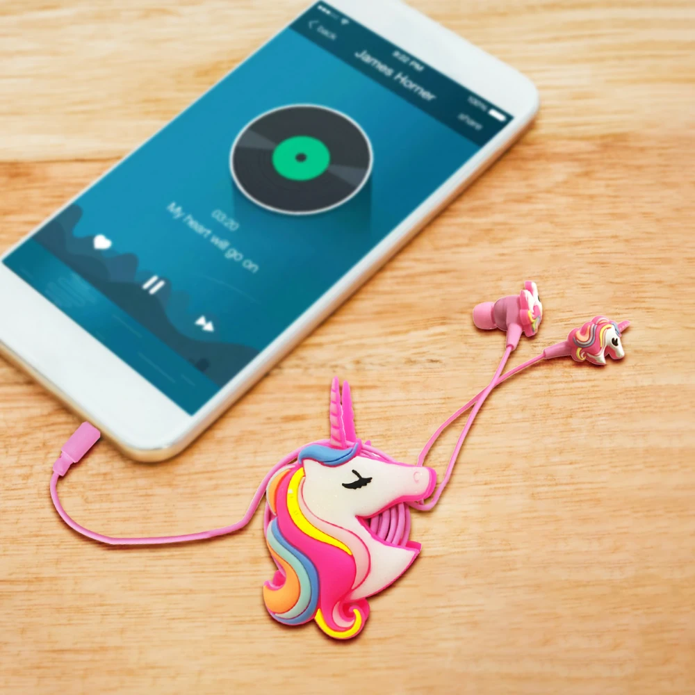 Colorful Unicorn Wired Headphones With Cable Organizer