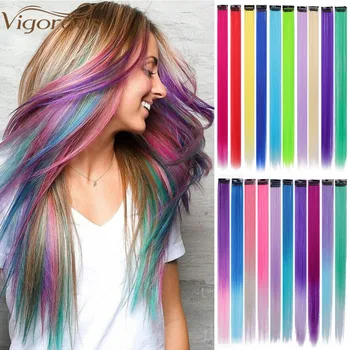 Vigorous Long Straight Clip In One Piece Hair Extensions 20 Inch Synthetic Two Tone Fake Hair for Women Girls tanie i dobre opinie High Temperature Fiber 2 inches with 1 clips Straight Hair Pure Color 20 inches 39 Colors Available One Hair Extension And One Free Gift