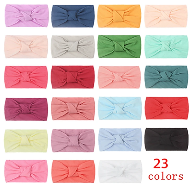 

Baby Girls Comfortable Soft Elastic Nylon Hairband Solid Color Handmade Knotted Infant Headband Children Headwear Birthday Gifts