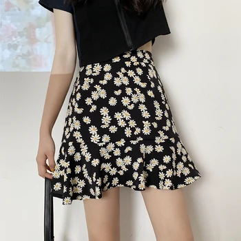 

skirt 2020 korean style summer woman skirts ruffle faldas floral cortas jupe za high waist jupe spódnica vetement femme clothing