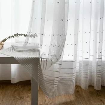 

Nordic White Endless Stripe Curtain Tulle for Living Room Simple Sheer Window Screen Fabric Panel Curtain for Bedroom drapes