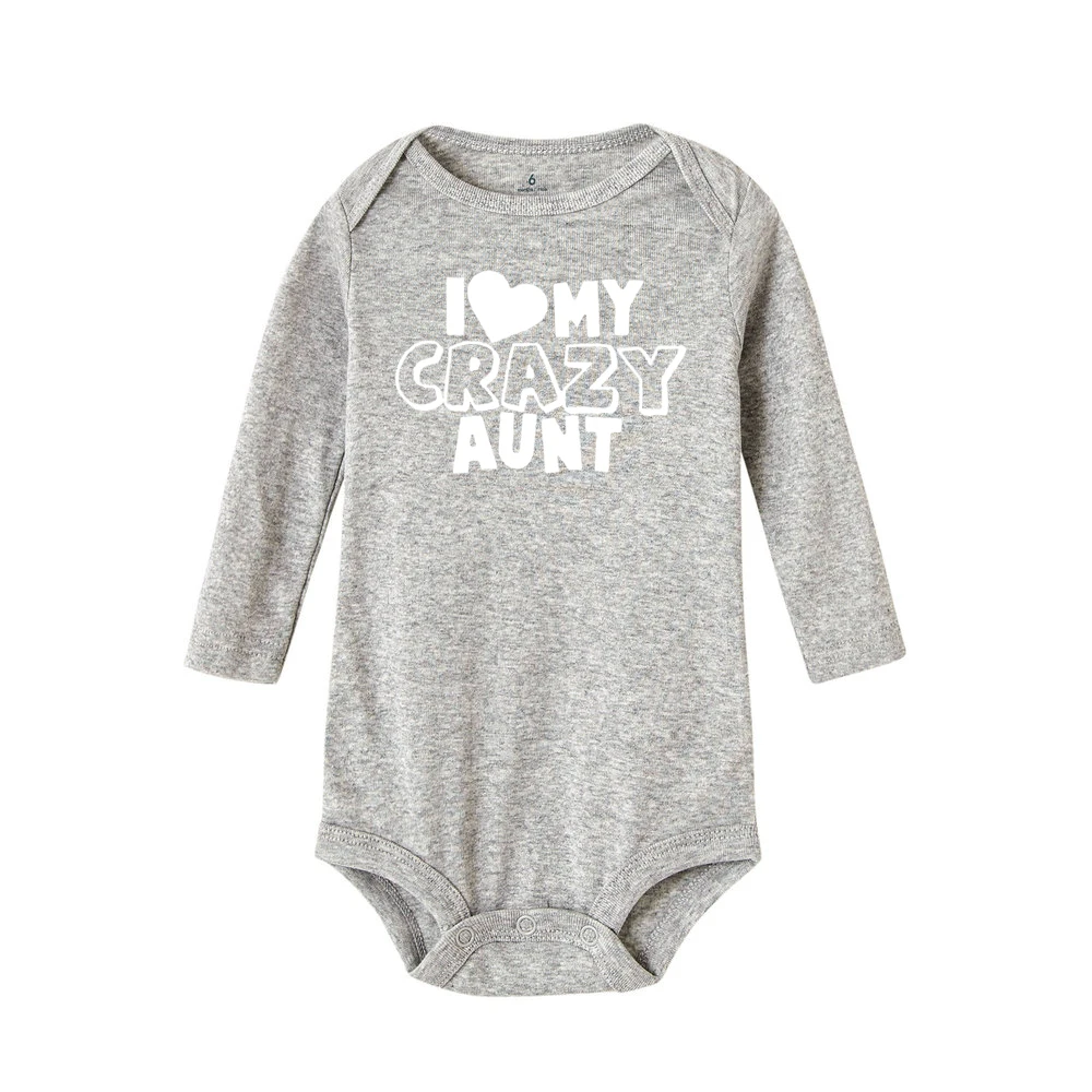 Хлопковый комбинезон с надписью «I Love My Crazy Aunt» для новорожденных, милый комбинезон с длинными рукавами для маленьких мальчиков и девочек, модная одежда Kawaii для малышей 0-24 месяцев - Цвет: RG63-LRPGY-