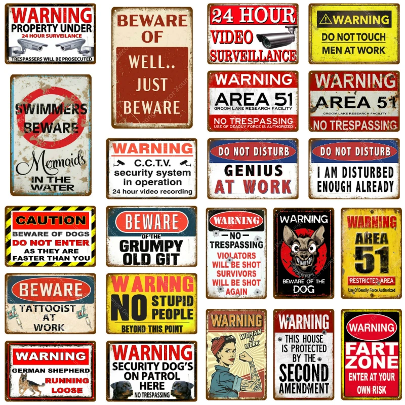 

Warning CCTV 24 Hours Video Surveillance Vintage Metal Tin Signs Poster Caution Area 51 Wall Plaque Retro Stickers Home Decor